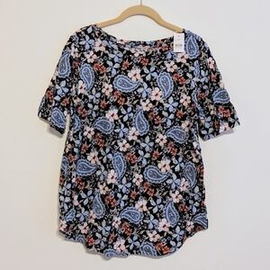 LOFT Vintage Soft Women's Paisley & Floral Short Sleeve Tee Shirt Top - Large